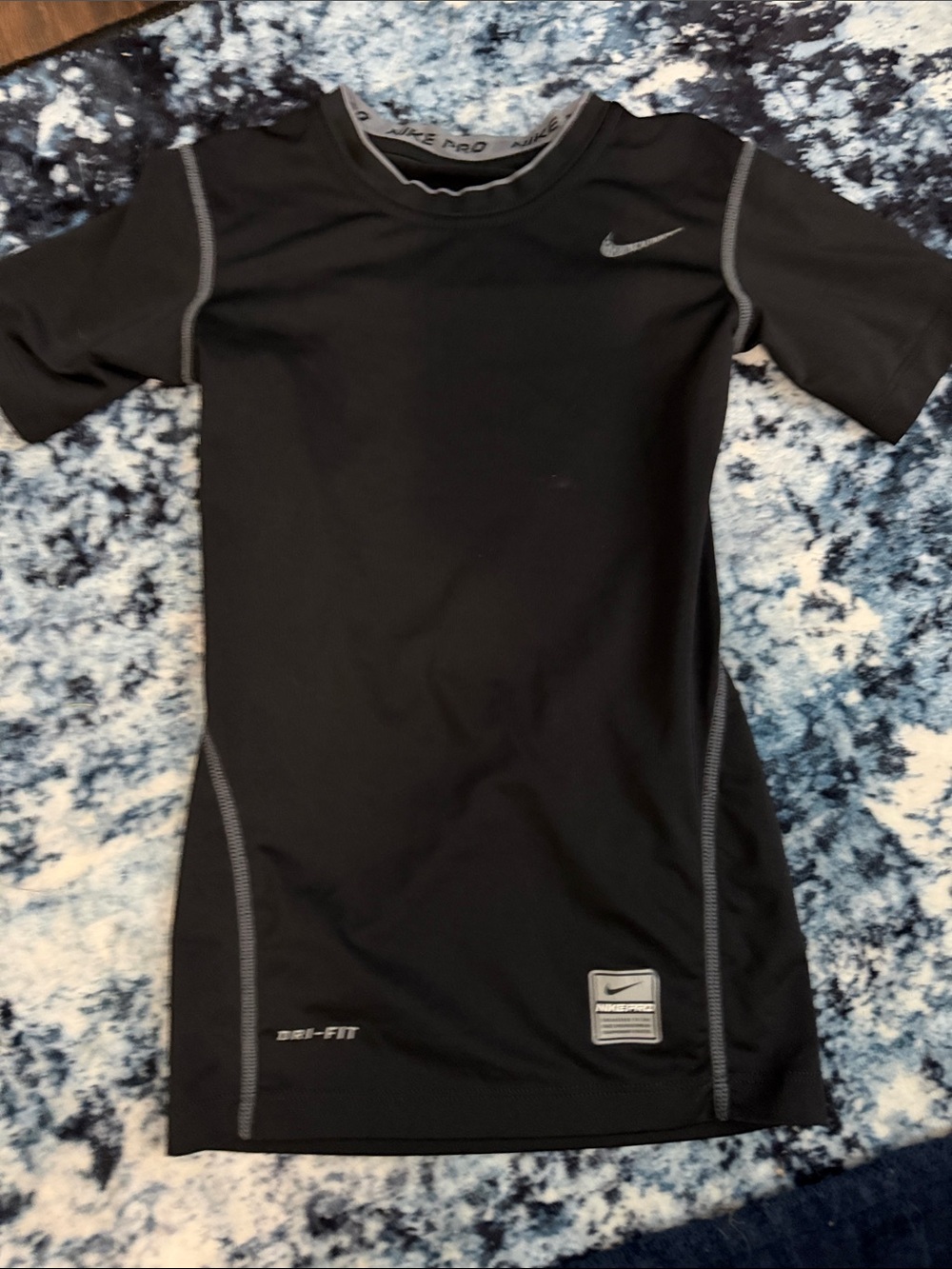 Nike Black Short Sleeve Compression Top with Gray Accents